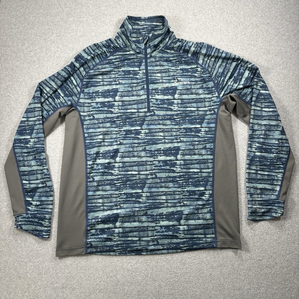 Simms SolarFlex 1/4 Zip Pullover Mens Medium Blue Camo Long Sleeve Fishing